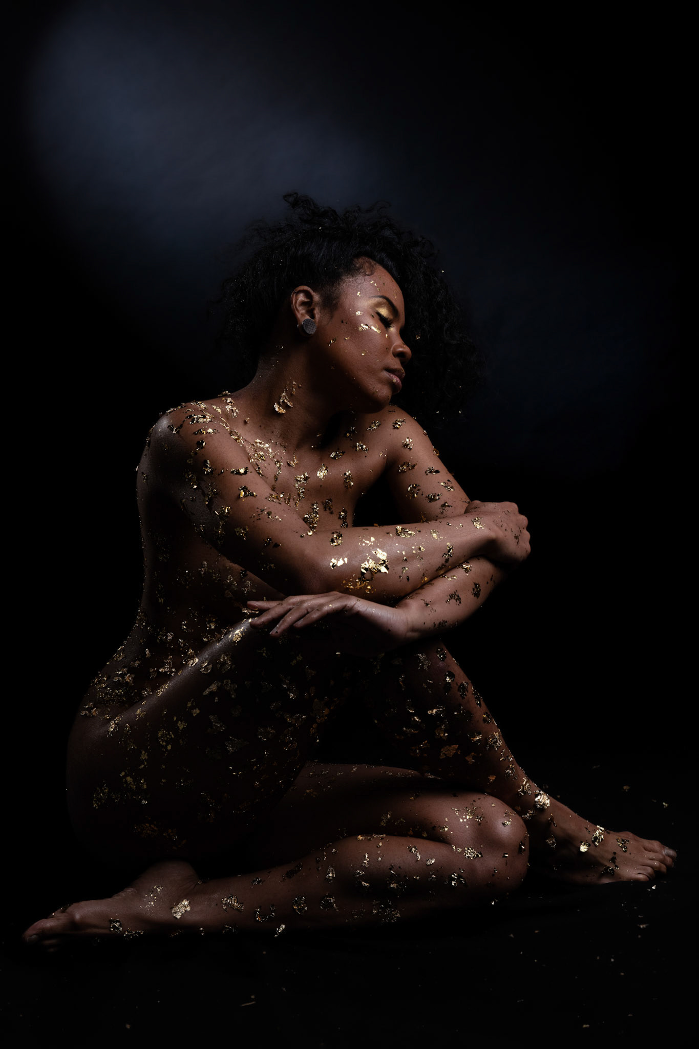 Kintsugi fine-art portrait study with contemplative pose
